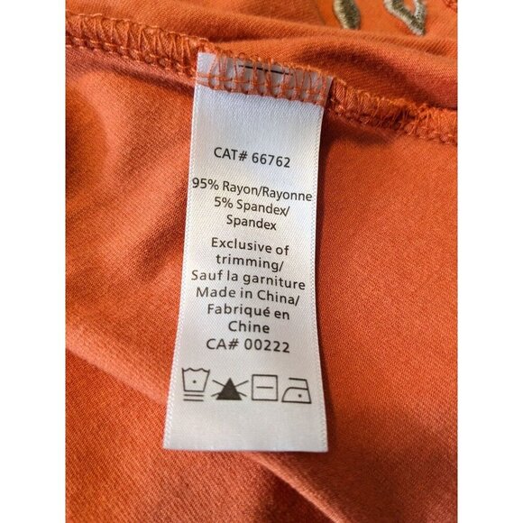 Vintage 80s Womens Tunic Top Large Boho Floral Embroidered Orange Roll Tab - Picture 8 of 8